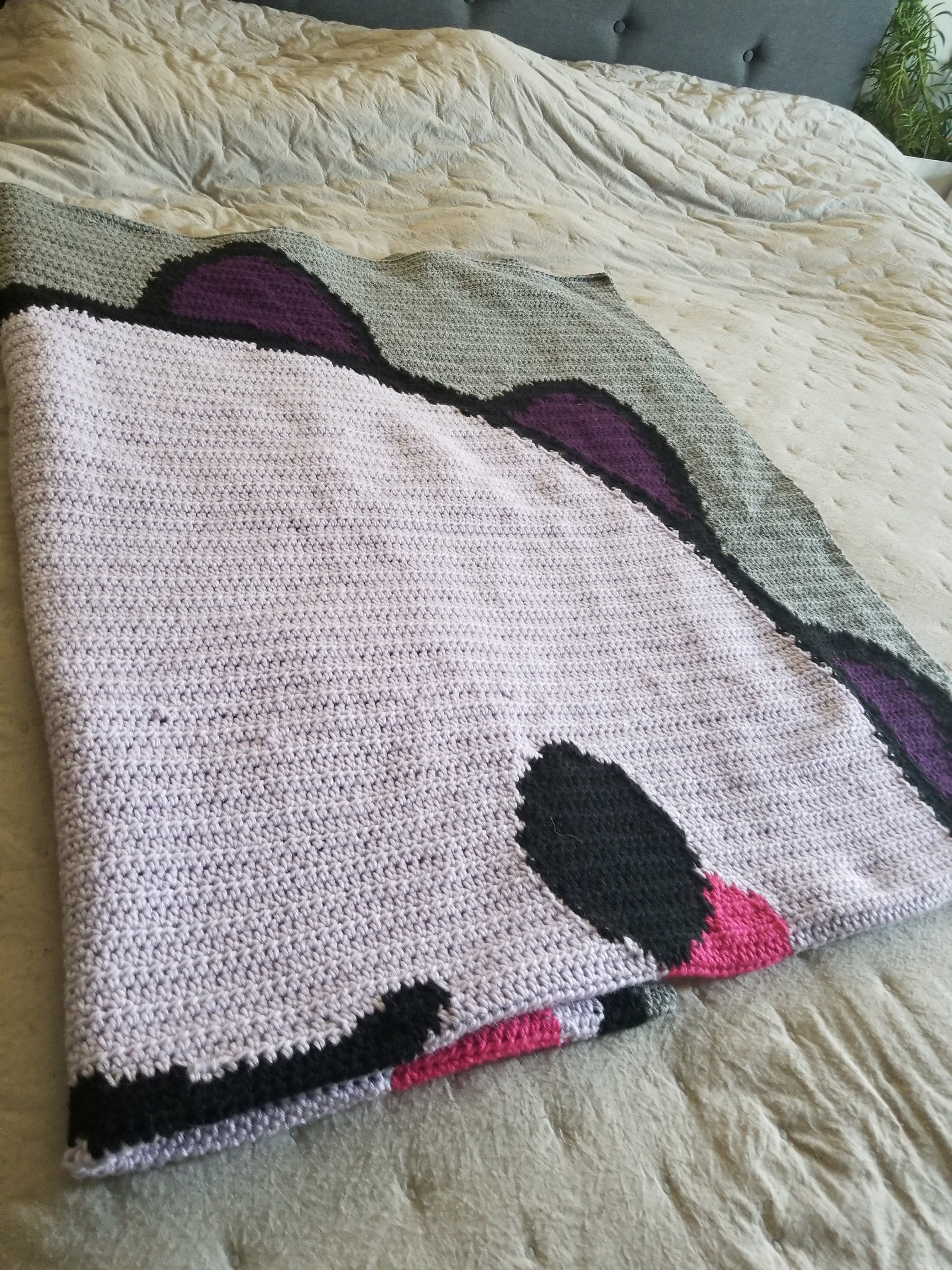 Purple Dinosaur Kawaii Crochet Blanket