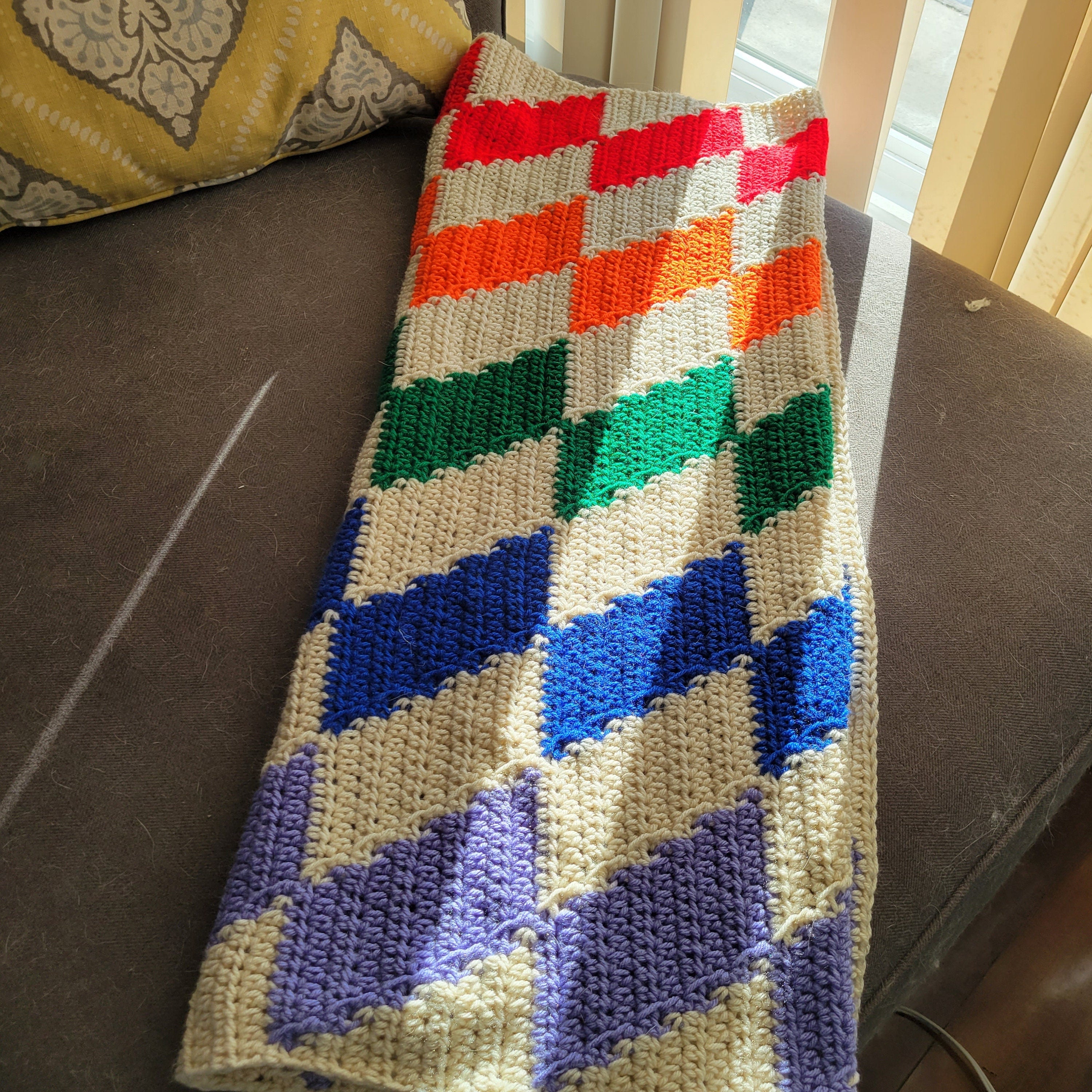 Rainbow Diamond Crochet Blanket