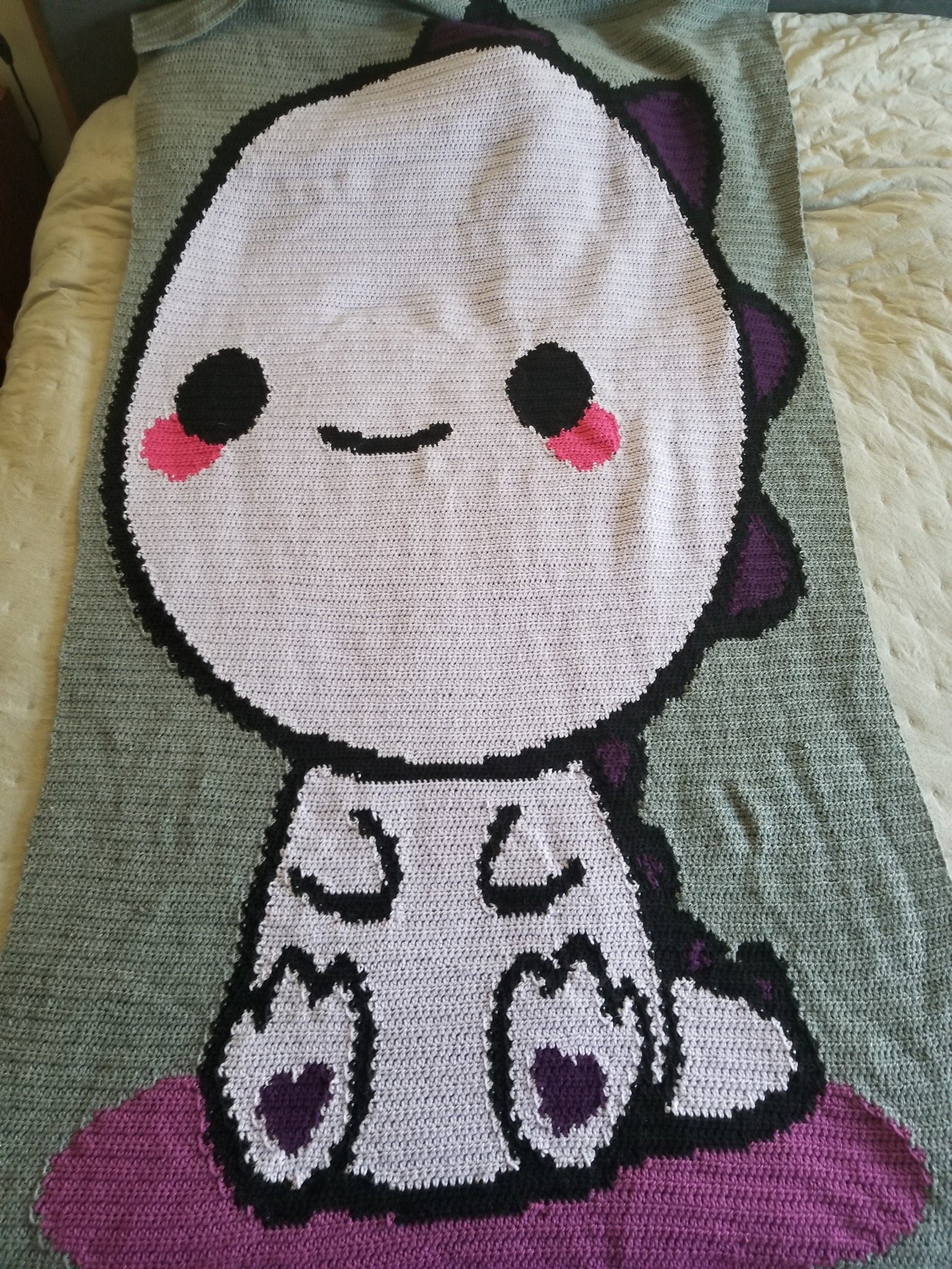 Purple Dinosaur Kawaii Crochet Blanket
