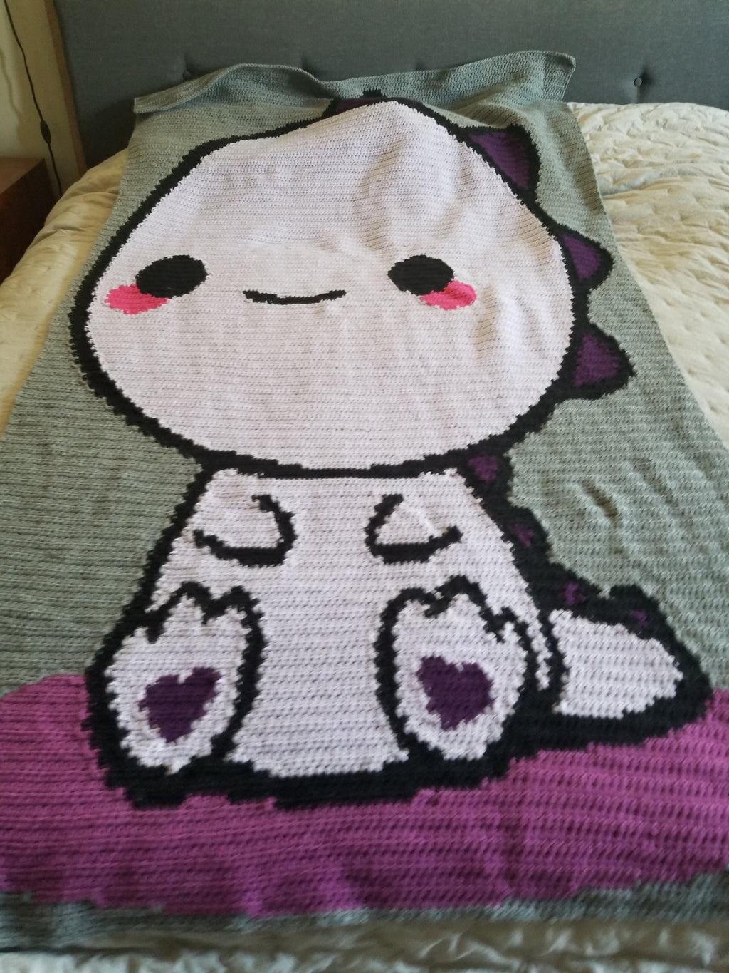 Purple Dinosaur Kawaii Crochet Blanket